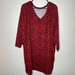 Catherines easy fit tees red artsy tunic top vneck casual cotton summer 3x